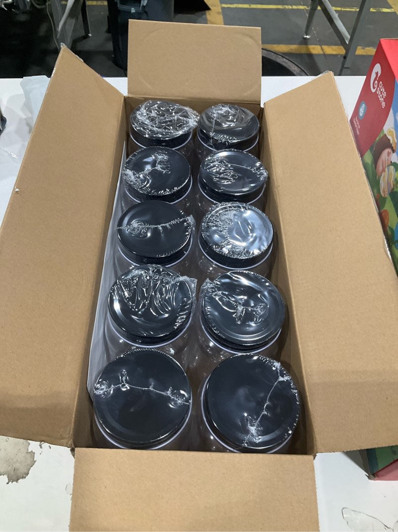 Condition photo showing Good Condition for novelinks 16 oz clear plastic jars with lids, refillable 16oz mason jars with lids & storage containers for kitchen & household use (10 pack,black) 10 pack 16 ounce black