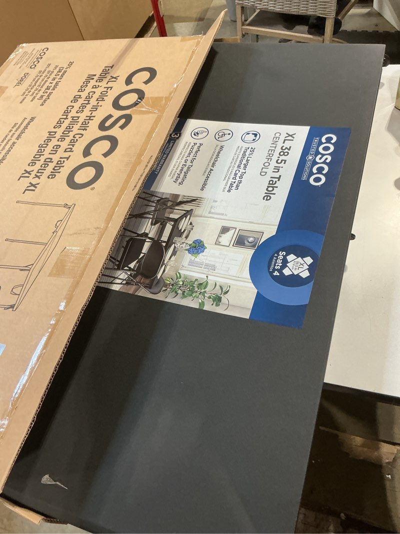 Condition photo showing Good Condition for coscoproducts cosco xl 38.5" fold-in-half card table w/handle, black, indoor & outdoor, wheelchair accessible