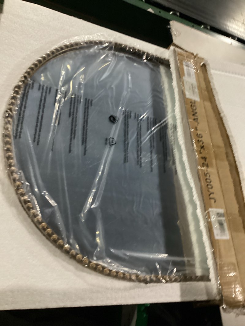 Condition photo showing New/Like New for Arched Wall Mirror for Bathroom, 20"x30"-Ornate Decorative Bathroom Mirror with Beaded Metal Frame - Modern Distressed Hanging Wall Decor for Bedroom/Living Room/Entryway-Antique Gold Mirror 30"L x 20"W Beaded Vertical