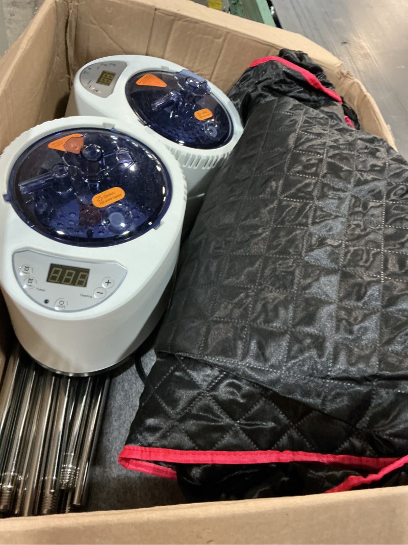 Condition photo showing As Is for morfone portable steam sauna 2 person red light therapy, full body for home | 2 steamer & 2 folding chairs included | 660nm red light | 71"x49"x36" fits most adults | quick setup | relaxation & detox black