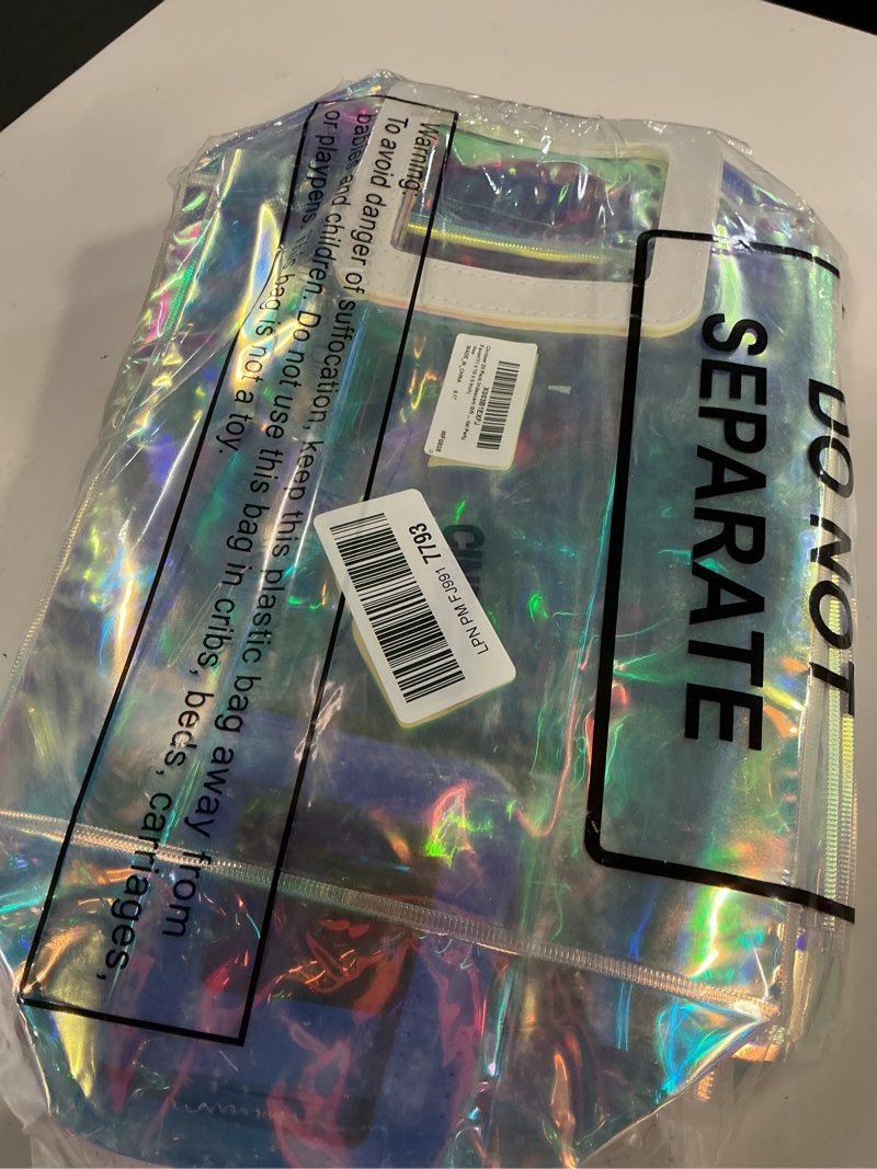 Condition photo showing New/Like New for Cindeer 20 Pack Iridescent Gift Bags with Handles - Clear Holographic Tote Bag, Goodie, PVC Gift Wrap for Party, Birthday, Wedding, Baby Shower, Bridal Party Favor(11 x 10 x 6 Inch)