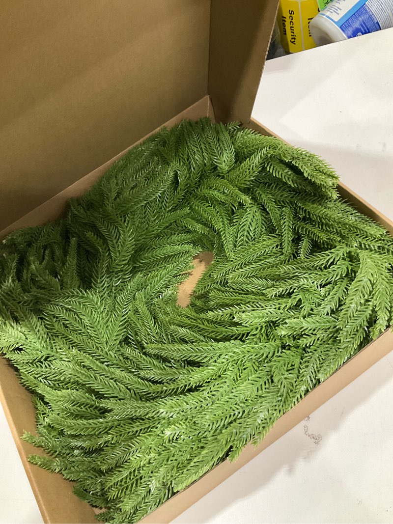 Condition photo showing As Is for 24“ Norfolk Pine Wreath, Christmas Wreaths for Front Door and The Perfect Outdoor Christmas Wreath, Christmas Door Wreath for Christmas Decor Indoor Outdoor Window Wall Decoration