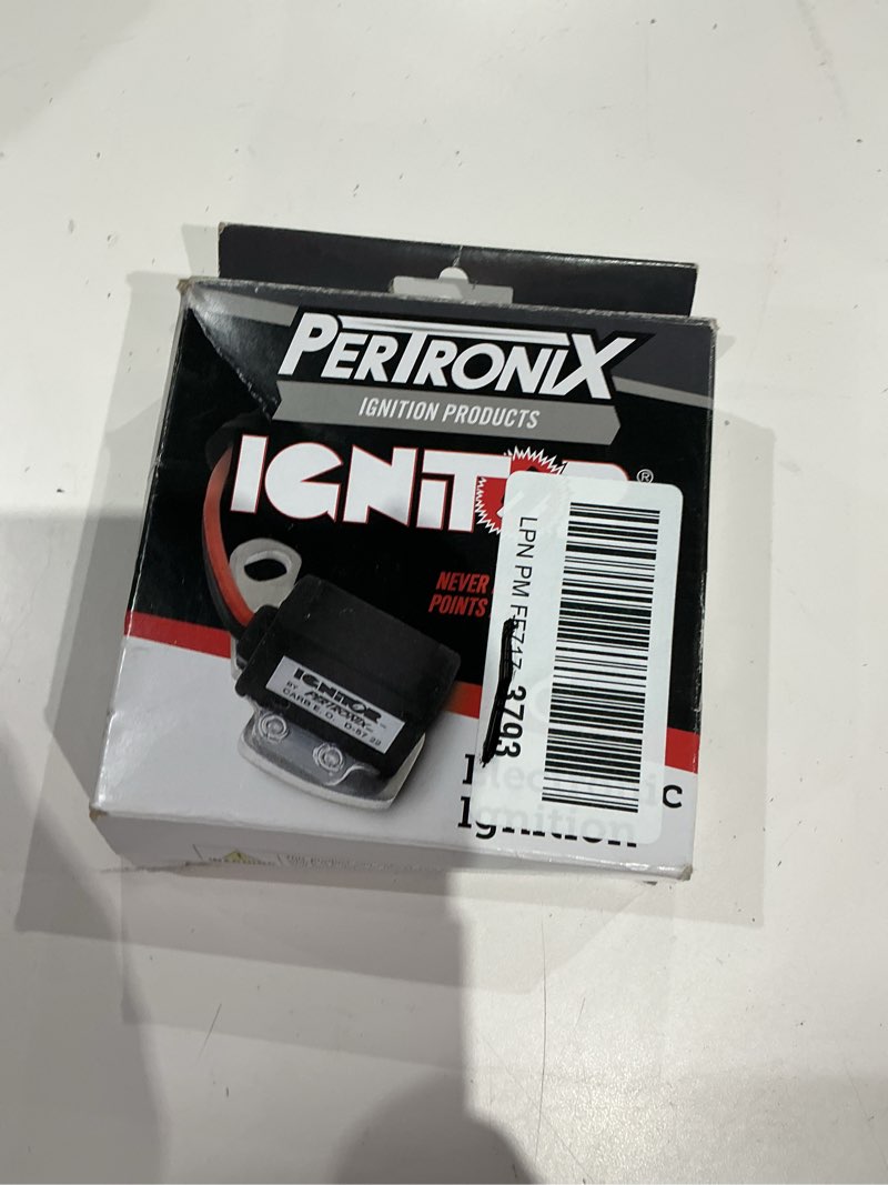 Condition photo showing As Is for pertronix 1281 ignitor kit for original motorcraft distributors. 8-cylinder, single point, vacuum advance, 12-volt negative ground. typically found in 1957-74 ford vehicles.