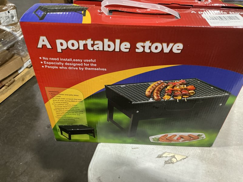 Condition photo showing Good Condition for Folding Portable Barbecue Charcoal Grill, Convenient for storage, Barbecue Desk Tabletop Outdoor Stainless Steel Smoker BBQ for Outdoor Cooking Camping Picnics Beach (13.77 "X10.62" X7.87")