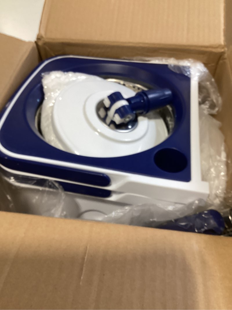 Condition photo showing New/Like New for spin mop bucket with wringer, mop with bucket set includes 3 replacement pads, durable mop bucket for home floor cleaning