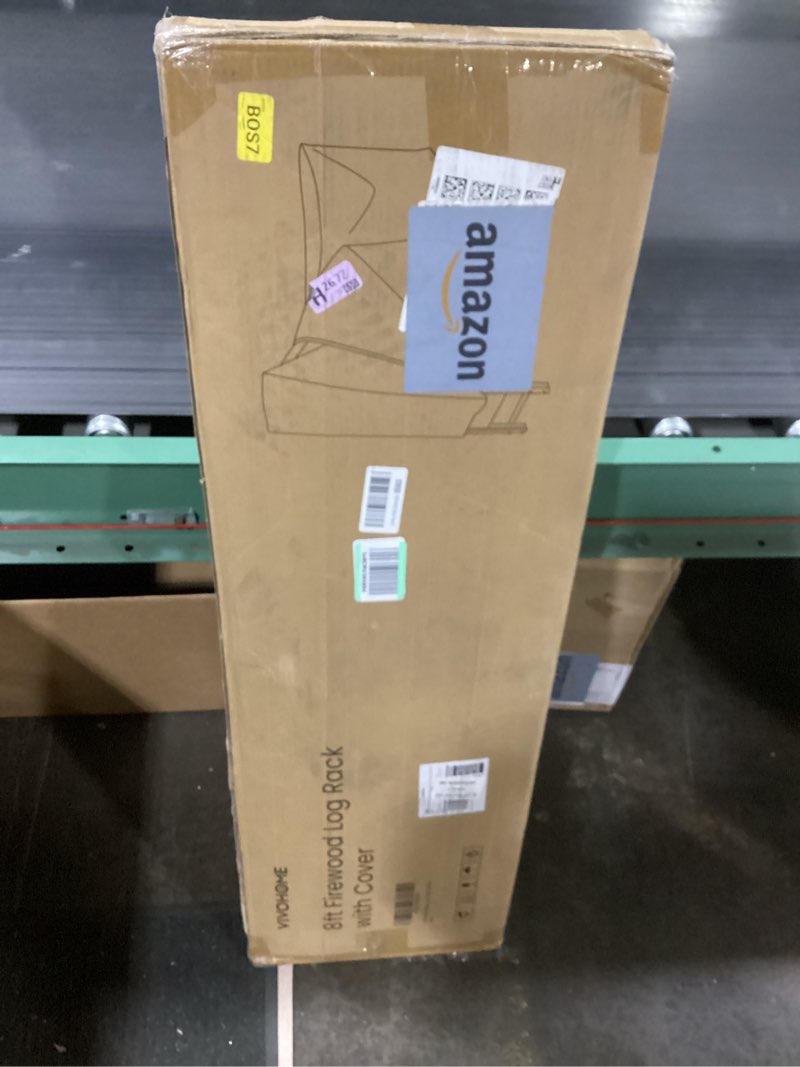 Condition photo showing As Is for VIVOHOME 8ft Heavy Duty Indoor Outdoor Firewood Storage Log Rack with Cover Combo Set Black 8ft Black