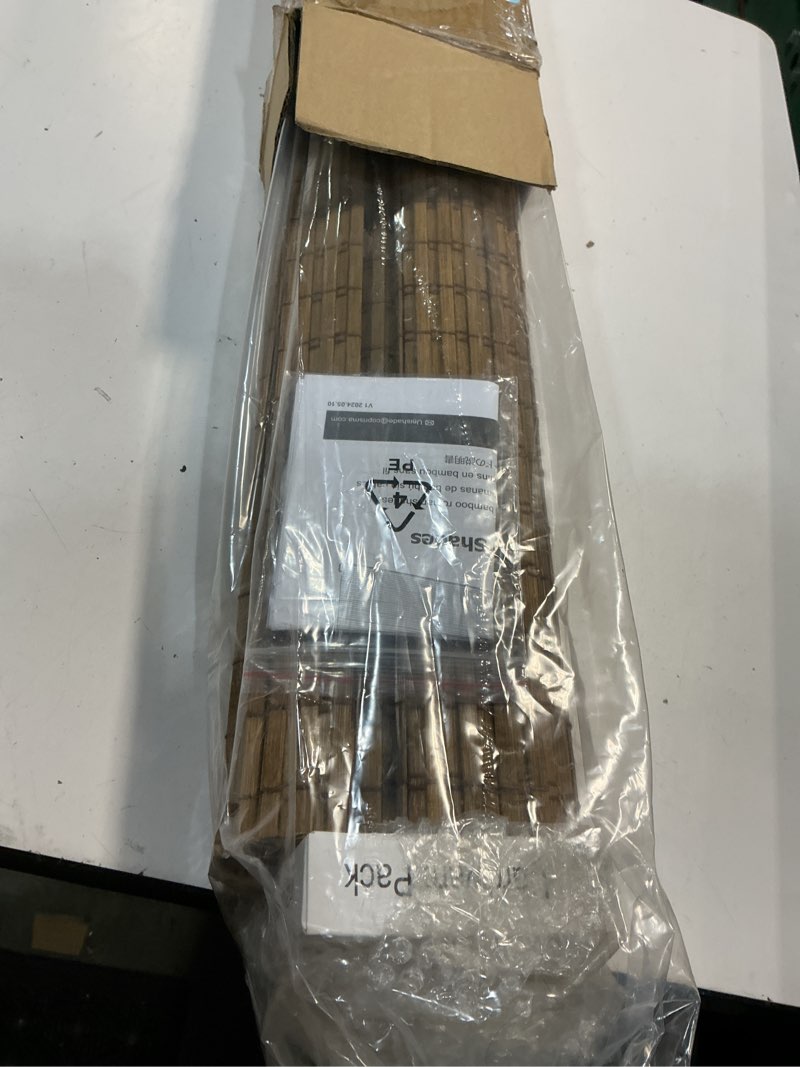 Condition photo showing New/Like New for cordless bamboo roman shades for windows, blinds size (30.5" w ×48" h) colour (highfield teak) highfield teak 30.5" w × 48" h