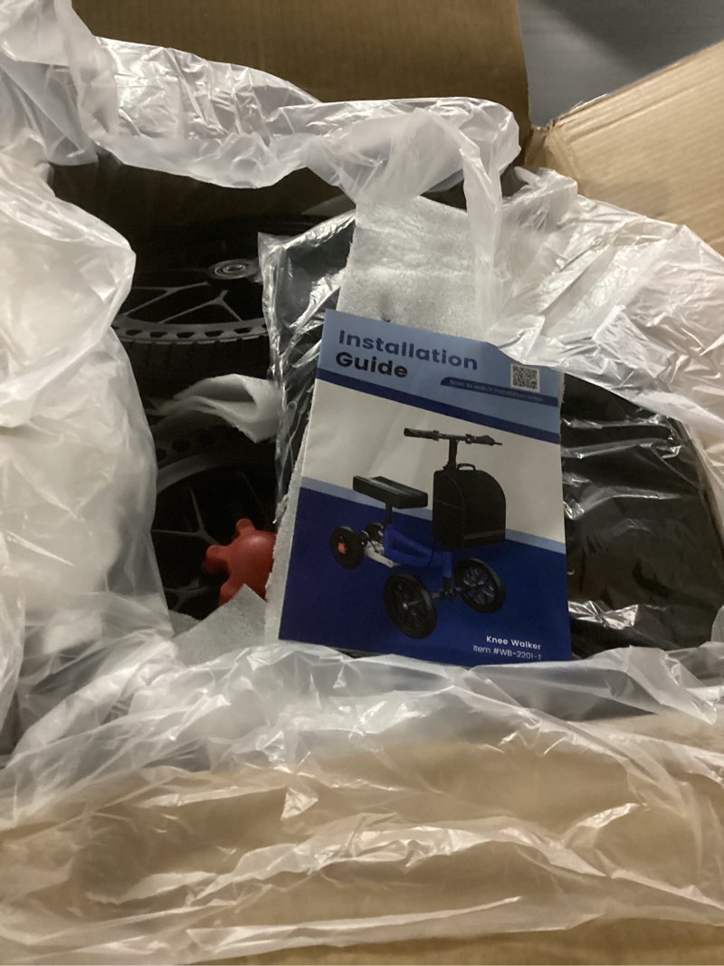 Condition photo showing New/Like New for knee scooter, 300lbs capacity, 13" big pu seat, disc brake knee walker, all terrain foldable knee scooter walker with bag for foot injuries compact crutches alternative (champagne)