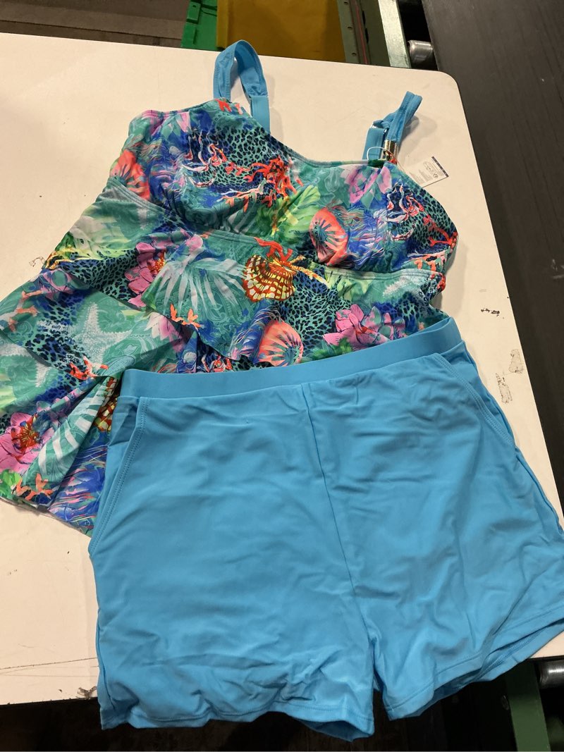 Condition photo showing Good Condition for ( similar ) (size 14 ) HUSKARY Tankini Swimsuits for Women Tummy Control Two Piece Bathing Suit Flowy Swim Tank Top with Boyshorts size 14 Blue Printed