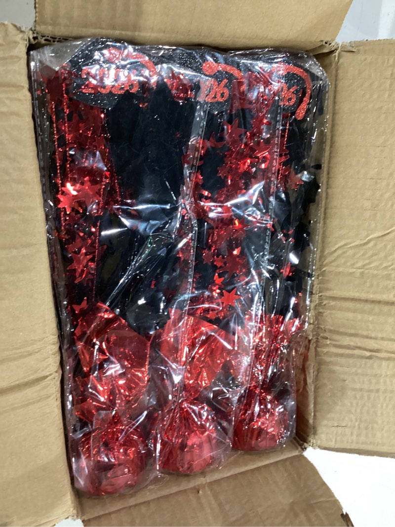 Condition photo showing Good Condition for 6 pcs graduation table centerpieces, red and black graduation table decorations 2026 metallic foil spray grad tabletop centerpiece star burst glitter graduate cap class of 2026 graduation party favors red black