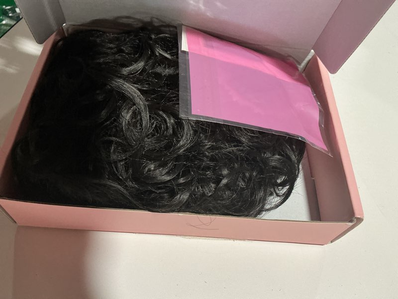 Condition photo showing As Is for HOOJIH Messy Hair Bun Hair Piece Elastic Drawstring Loose Wave Large Curly Bun Short Synthetic Ponytail Extension for Women Daily Use - Black Brown 1 Pack Black Brown