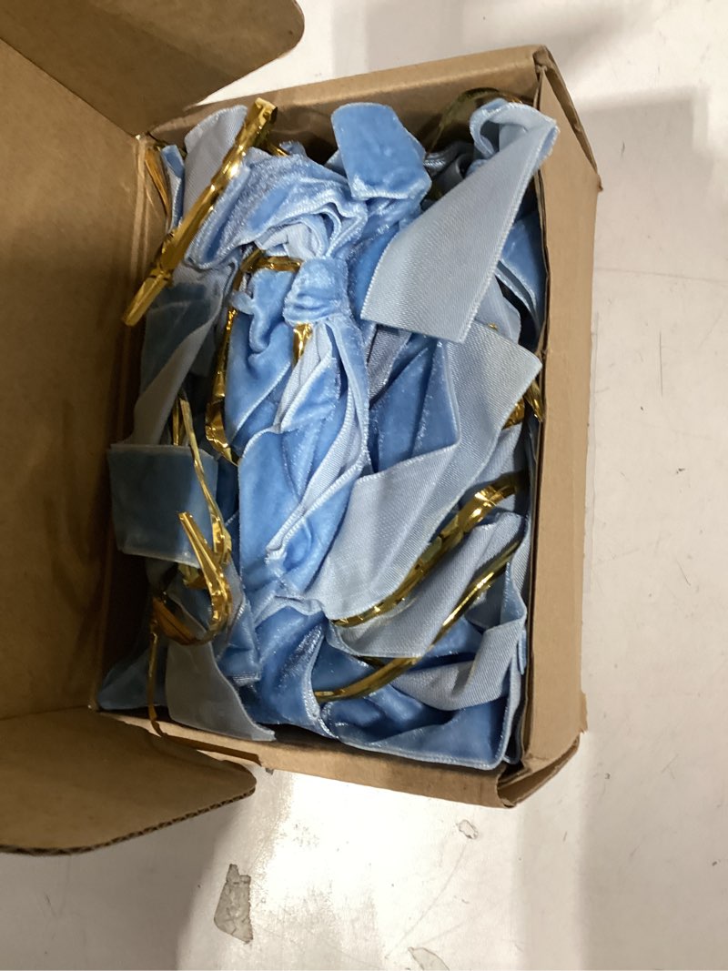 Condition photo showing Good Condition for 24 Pcs Velvet Bows Christmas Tree Ornaments Vintage Velvet Ribbon Bows for Tree Garland Wreath Indoor Xmas Decorations(5 x 7 Inch, Width of 1",Dusty Blue) Dusty Blue 5 x 7 Inch, Width of 1"