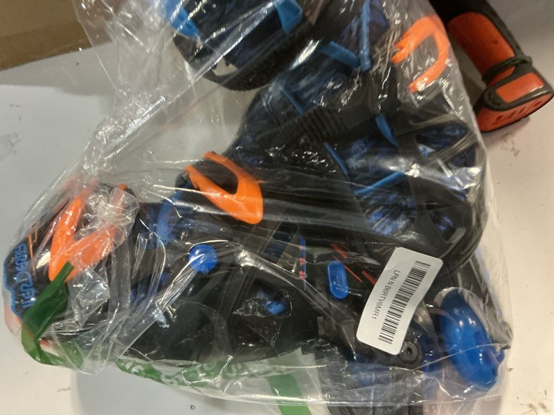 Condition photo showing Good Condition for roller derby tracer adjustable inline skates for boys, girls, kids, beginners black/blue/orange small (12-1)