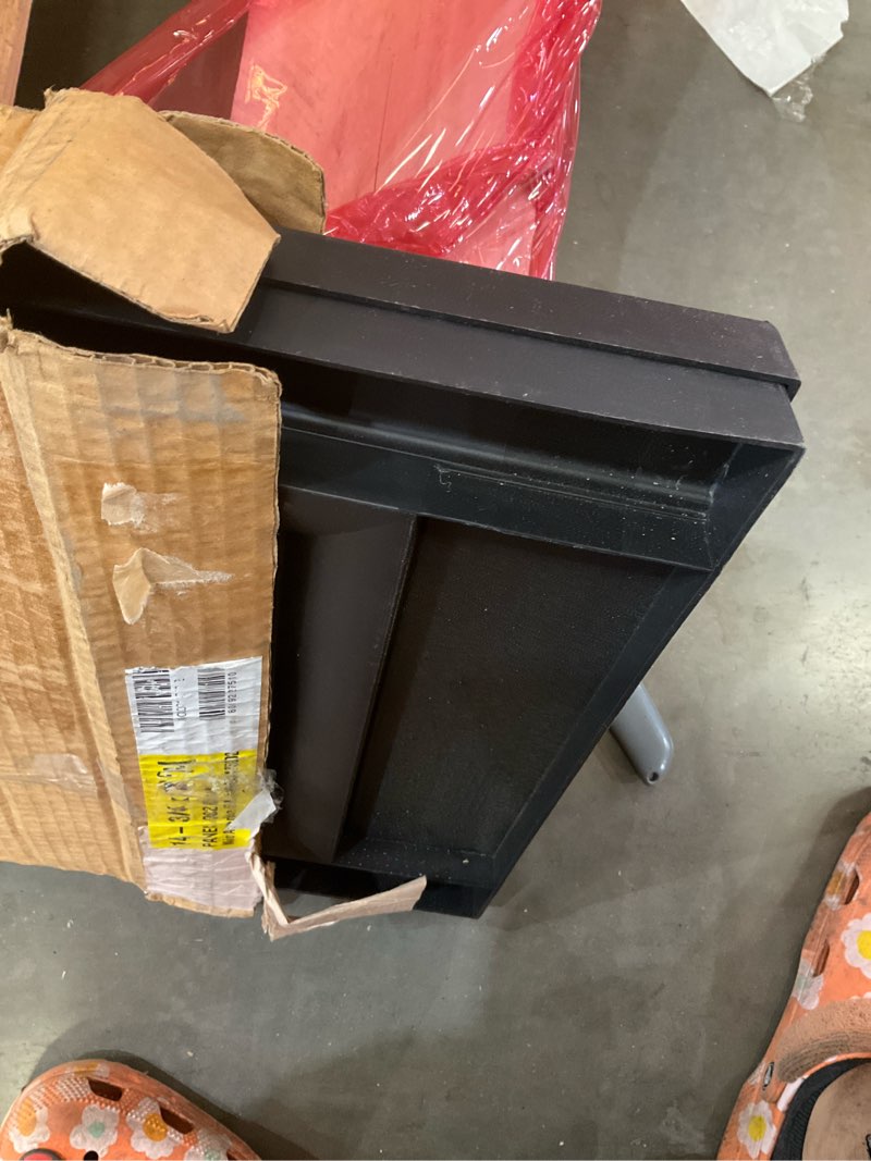 Condition photo showing As Is for builders edge 14.5 in. w x 74 in. h, custom two equal panels, raised panel shutters, includes matching installation spikes (per pair), 002 - black 14.75-in. w x 74-in. h 002 - black