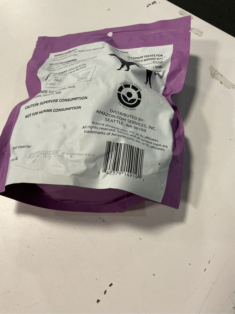 Condition photo showing New/Like New for Amazon Brand - Solimo Sweet Potato & Duck Jerky Dog Treats, 2 pounds Sweet Potato & Duck 2 Pound (Pack of 1)