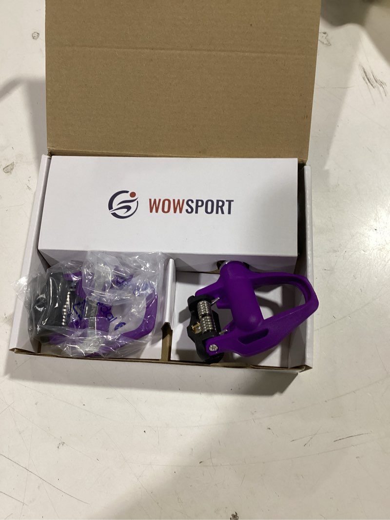 Condition photo showing As Is for wowsport road bike pedals - lightweight clipless pedals with nylon composite & chromoly spindle easy install for road & indoor cycling purple