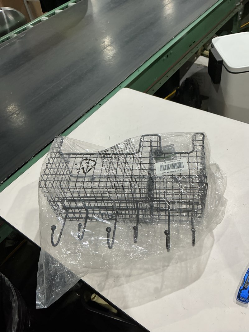 Condition photo showing As Is for mdesign metal storage organizer basket with 6 hooks