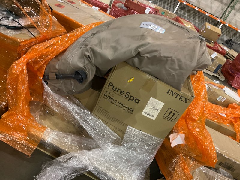 Condition photo showing As Is for INTEX 28425EH PureSpa Bubble Massage Spa Set Outdoor Inflatable Portable Hot Tub, Includes Energy Efficient Spa Cover, Saltwater System Ready, 4 Person, 77in x 28in Includes Energy Efficient Spa Cover; Saltwater System Ready 4 Person