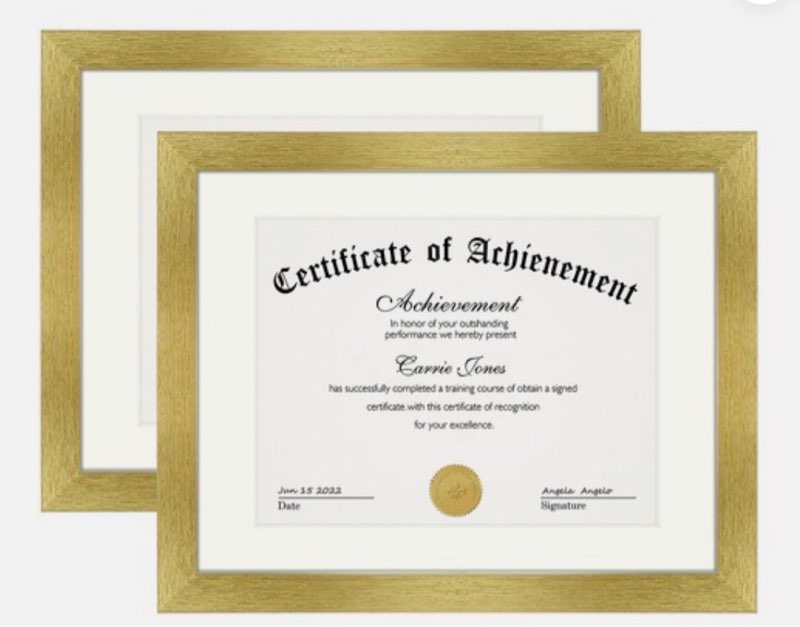 memory island 8.5x11 document certificate frames in brushed gold,pack of 4