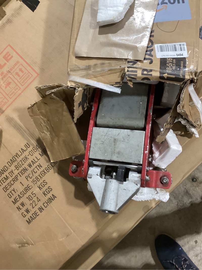 Condition photo showing As Is for 3 ton low profile, aluminum and steel racing floor jack with dual pistons quick lift pump for sport utility vehicle, lifting range 3-15/16" min to 18-5/16" max, net weight 58.5 lb, red 3 ton aluminum red