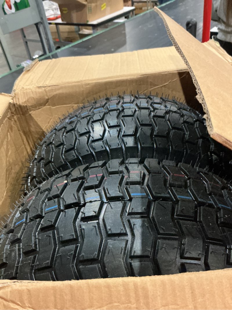 Condition photo showing Good Condition for 16x6.50-8 lawn mower tires with 1" bore rim, 3" center hub 16x6.50-8 tubeless tire and wheel assemblies turf tread for riding lawnmower garden tractor, 4pr, 415 lbs capacity 2 pcs 16x6.50-8
