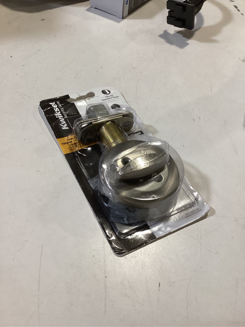 Condition photo showing As Is for kwikset henley satin nickel metal single sided deadbolt