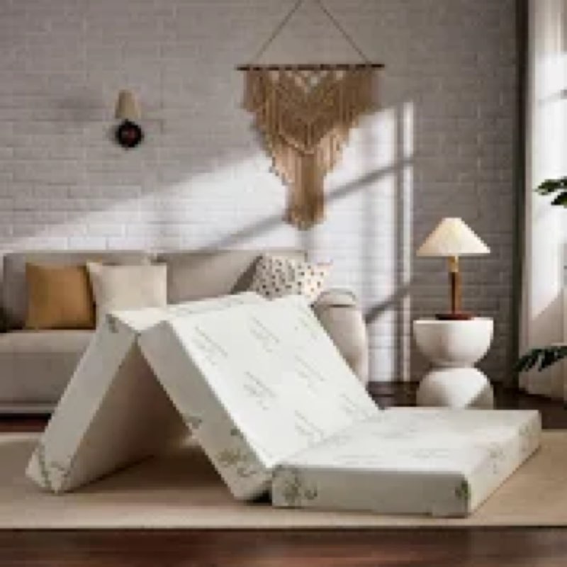 SINWEEK Memory Foam Folding Mattress with Storage Bag, 4 Inch Trifold Floor Foldable Mattress Topper