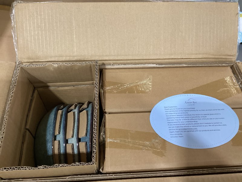 Condition photo showing New/Like New for amorarc ceramic dinnerware sets,handmade reactive glaze stoneware plates and bowls sets,highly scratch resistant | dishwasher & microwave safe dishes set,service for 4 (12pc) vintage blue service for 4