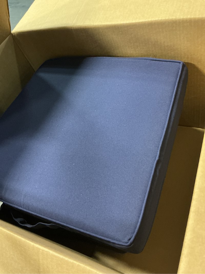 Condition photo showing Good Condition for ipynbap outdoor chair cushions set of 4 -waterproof outdoor seat cushions for patio furniture, patio chair cushion with handle and ties, square out door chair pads,19" x 19" x 3", navy blue navy blue 19x19x3-square
