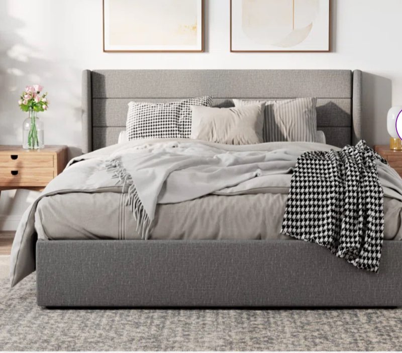 Braya Hydraulic Lift Up Storage Upholstered Platform Bed QUEEN 
