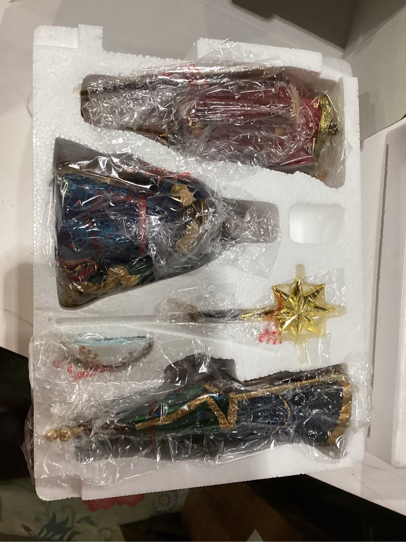 Condition photo showing New/Like New for Three Kings Gifts Following the Star Wise Men, Magi with Christmas Star Polystone, Flat Bottom Base for Stability, Home Decorating Nativity Scene Sets & Figures, 4-Pieces, For 12 inch Scale Collection