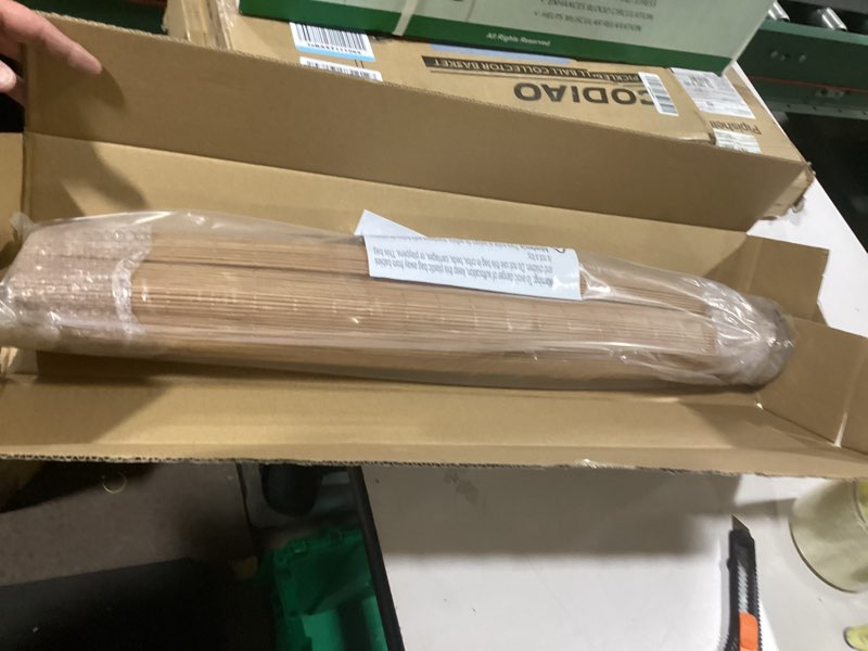 Condition photo showing New/Like New for lazblinds cordless bamboo roman shades, light filtering window treatment, roll up bamboo blinds for windows, 27'' w x 60'' h light filtering - carbonized 27'' w x 60'' h