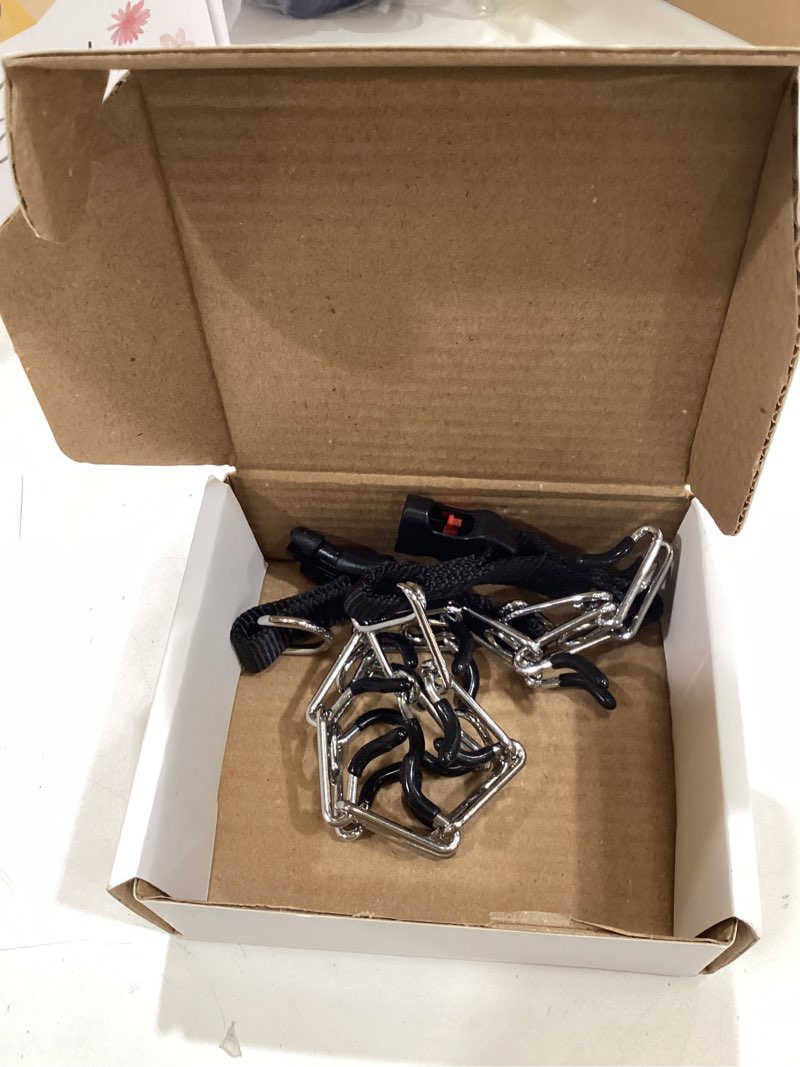 Condition photo showing Good Condition for supet prong collar for dogs training collar, adjustable pinch collar with quick release buckle for small medium large dogs, no pull dog collar (packed with one extra links) s (neck: 14"--16'' weight: around 35 lbs) metallic