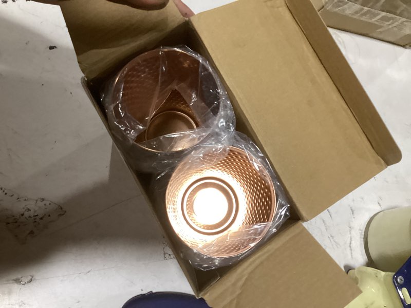 Condition photo showing New/Like New for nuogo 12 pieces aluminum drink cup, copper water tumblers,14 oz metal cups for drinking, hammered surfaces mirror finish stackable cold drink glasses for red or white wine iced coffee and moscow mules gold