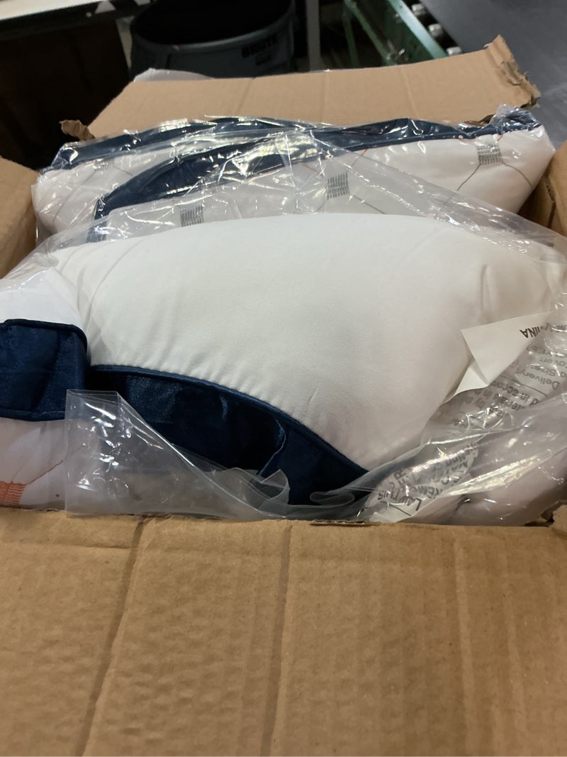 Condition photo showing As Is for bed pillows queen size set of 2, luxury hotel quality queen bed pillows, fluffy down alternative pillows 2 pack for sleeping, soft gusseted pillows for side, back or stomach sleepers white-blue queen (pack of 2)