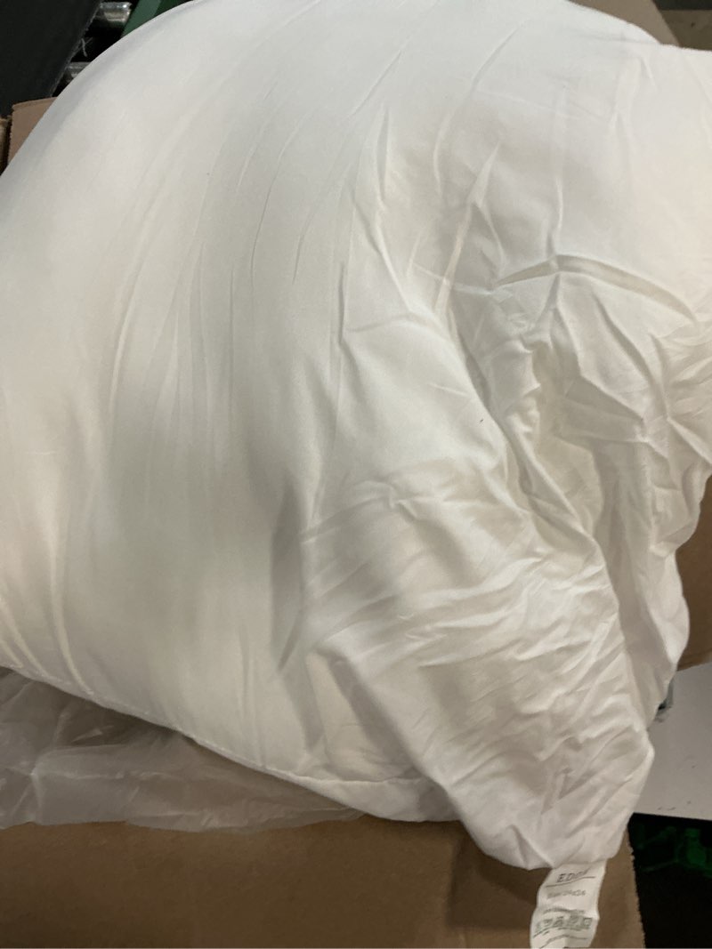 Condition photo showing As Is for edow throw pillow inserts, set of 2 lightweight down alternative polyester pillow, couch cushion, sham stuffer, machine washable. (white, 24x24)