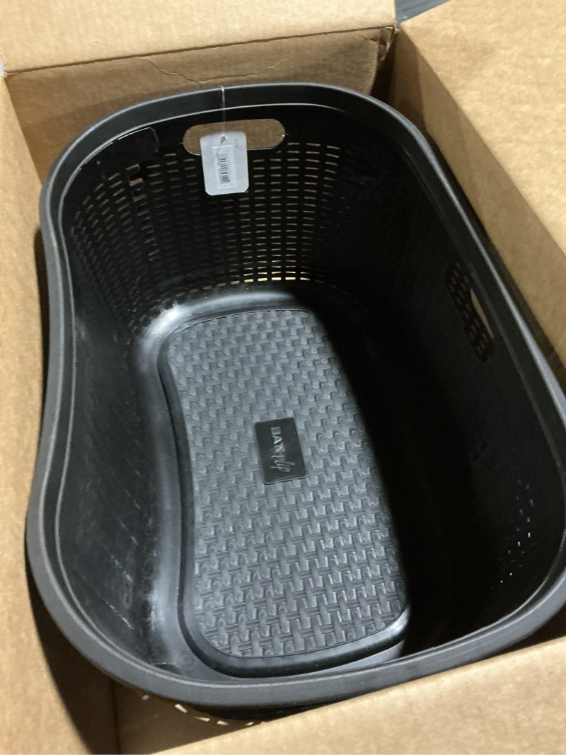 Condition photo showing Good Condition for Mind Reader 40L Laundry Basket, Clothes Hamper, Premium Wicker Design, Plastic, Black Black Single