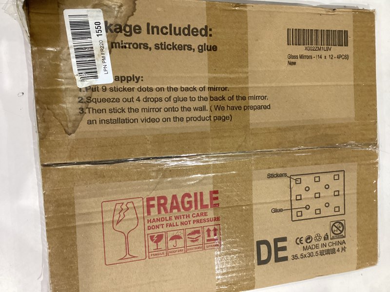 Condition photo showing Good Condition for Delma Glass Full Length Wall Mirror Tiles, 14'' x 12'' 4PCS, Frameless Body Tiles for Bedroom, Mounted Home Gym, Door 14''x12''-4PCS