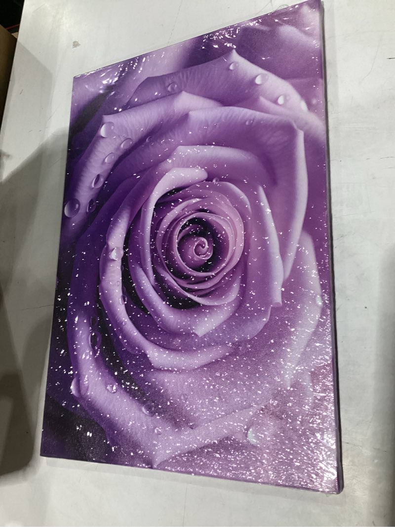 Condition photo showing New/Like New for rose wall art purple flower canvas prints romantic rose flower paintings floral pictures wall decor for living room bedroom bathroom decor framed(rose-2,16.00" x 24.00") rose-2 16"l x 24"w