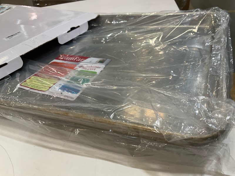 Condition photo showing As Is for teamfar baking sheet, 20’’×14’’×1’’, cookie sheet half sheet baking pans stainless steel, non toxic & healthy, heavy duty & thick gauge, mirror finish & dishwasher safe - 2 piece