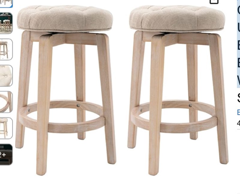 chairus 26" Swivel Counter Height Stool, Upholstered Round Bar Stool with Tufted Button & Distressed Wood Legs - Beige