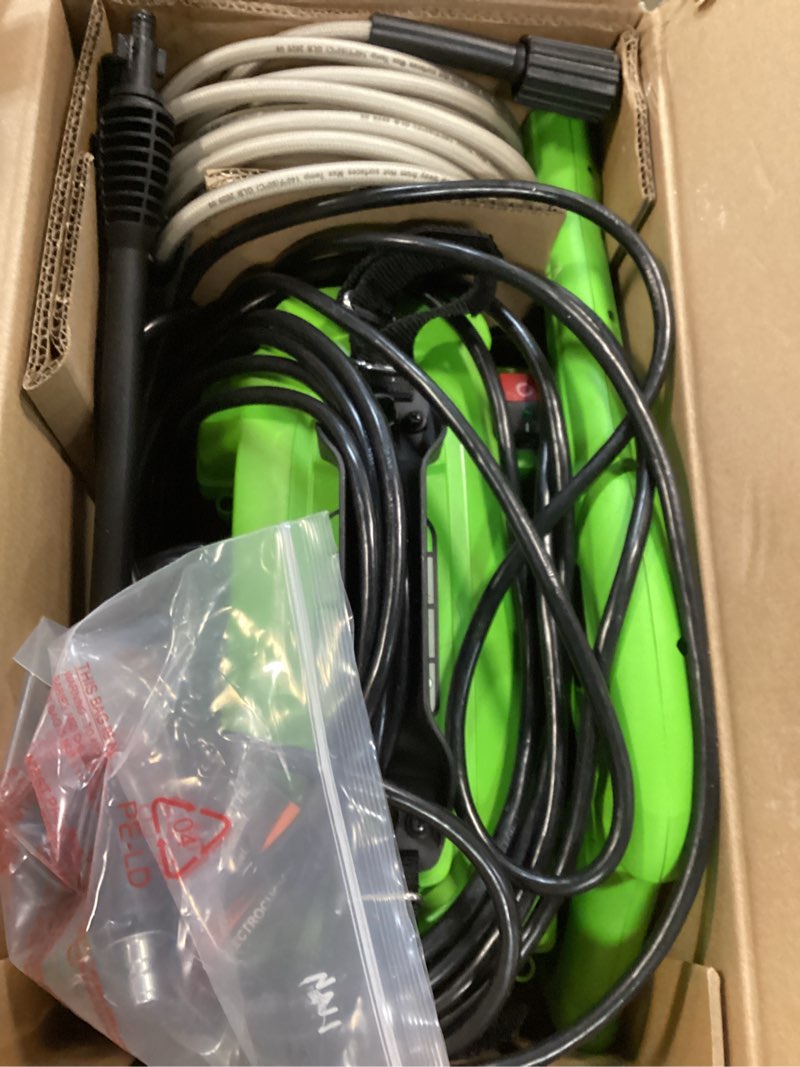 Condition photo showing As Is for greenworks 1800-psi 1.2-gpm cold water electric pressure washer with 2 spray tips