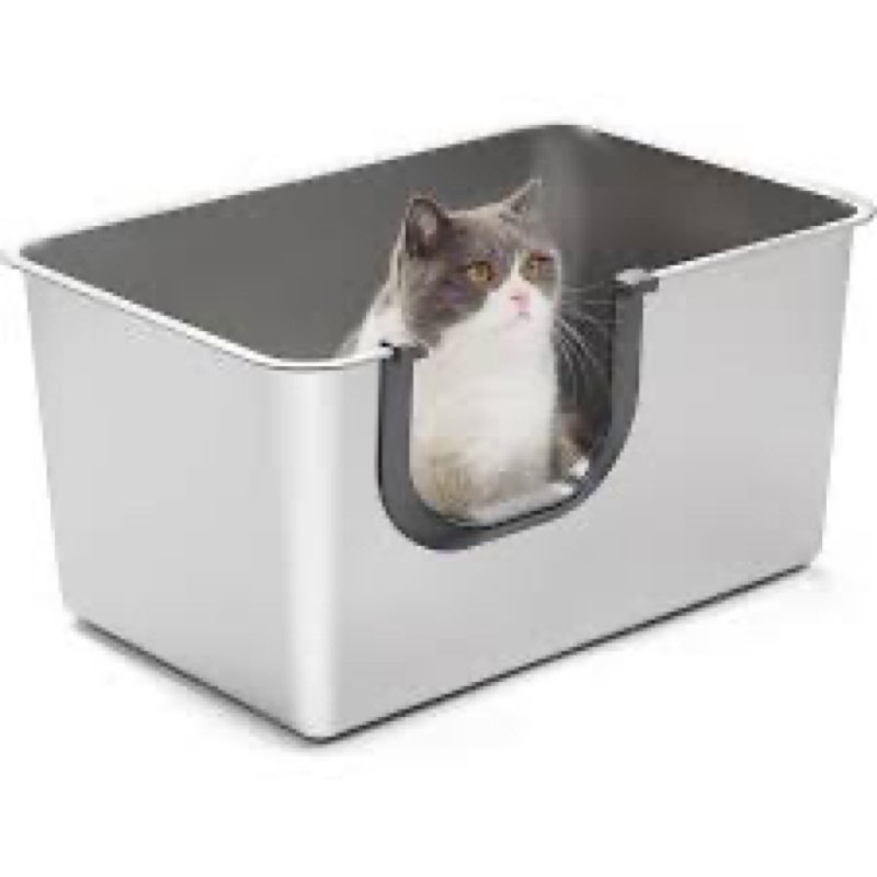 Yangbaga Extra Large Stainless Steel Litter Box, Leak Proof 12 Inches High Sides for Urine & Litter 
