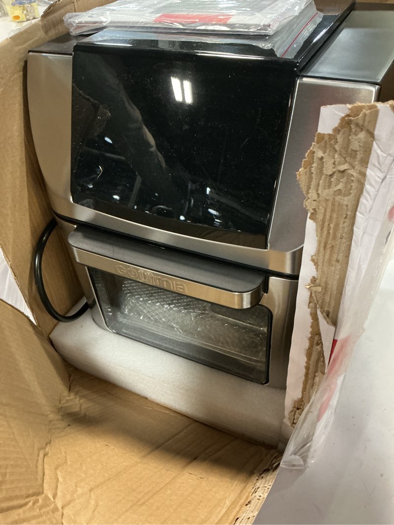 Condition photo showing Good Condition for gourmia air fryer - 14 qt all-in-one rotisserie oven with digital display, 12 presets, roast, bake, broil, dehydrate, dishwasher safe accessories, stainless steel