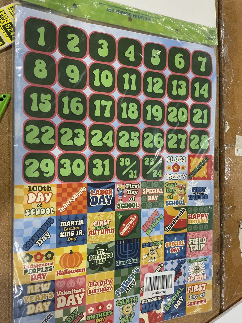 Condition photo showing New/Like New for eureka 847849 s'cool era calendar classroom bulletin board set for teachers, multicolor, 100 pieces