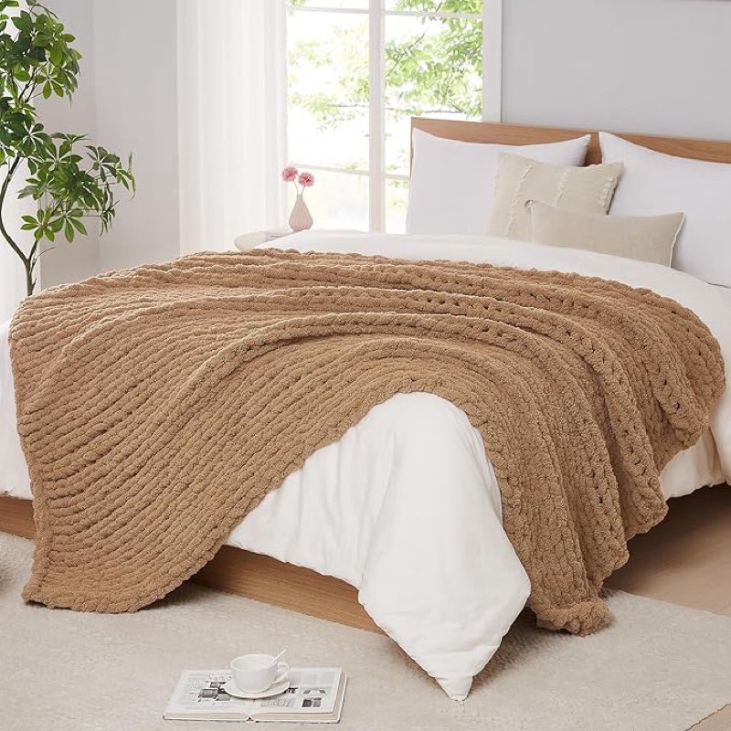 l'agraty chunky knit blanket throw: 60''x80'' chenille chunky knitted throw blanket for bed couch - 