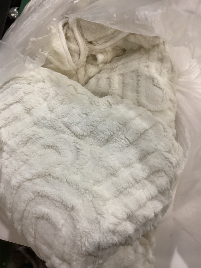 Condition photo showing As Is for Wemore Fleece Weighted Blanket for Adults (60\" x 80\" 15lbs, Cream White), Dual Sided Cozy Soft Sherpa Heavy Blanket with 3D Imitation Turtle Shell Warm Jacquard Flannel for Couch and Bed Cream White 60\" x 80\" 15lbs similar 
