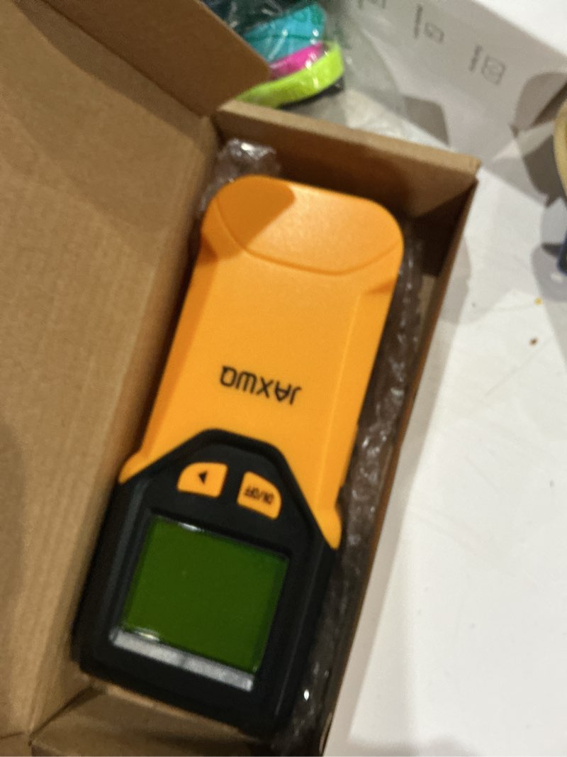 Condition photo showing Good Condition for stud finder wall scanner - 5 in 1 stud finder tool w/smart chip and hd lcd display, stud detector beam finders for the center and edge of wood ac wire metal studs joist pipe (yellow feathers)