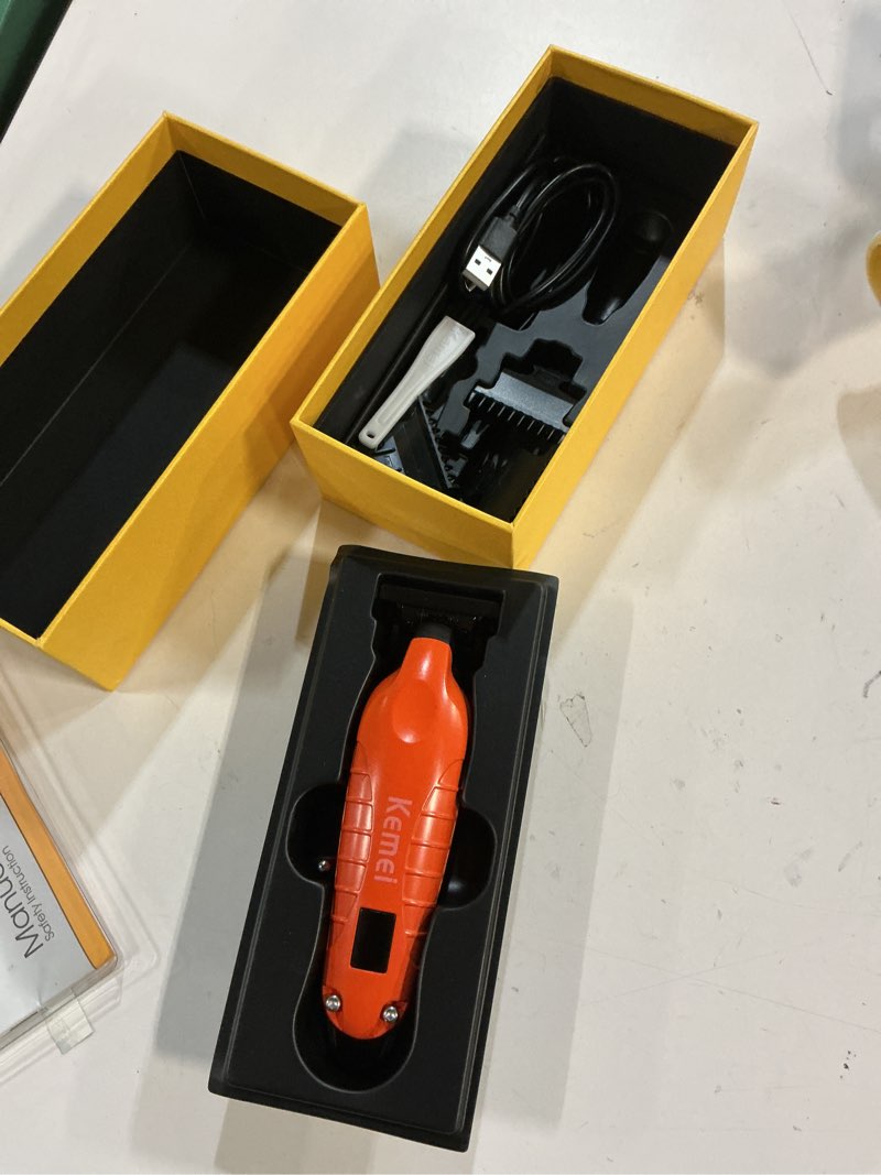 Condition photo showing Good Condition for KEMEI 2293 Professional Hair/Beard Trimmer for Men Zero Gapped Hair Clippers for Barber with T Blade, Cordless Rechargeable, Orange