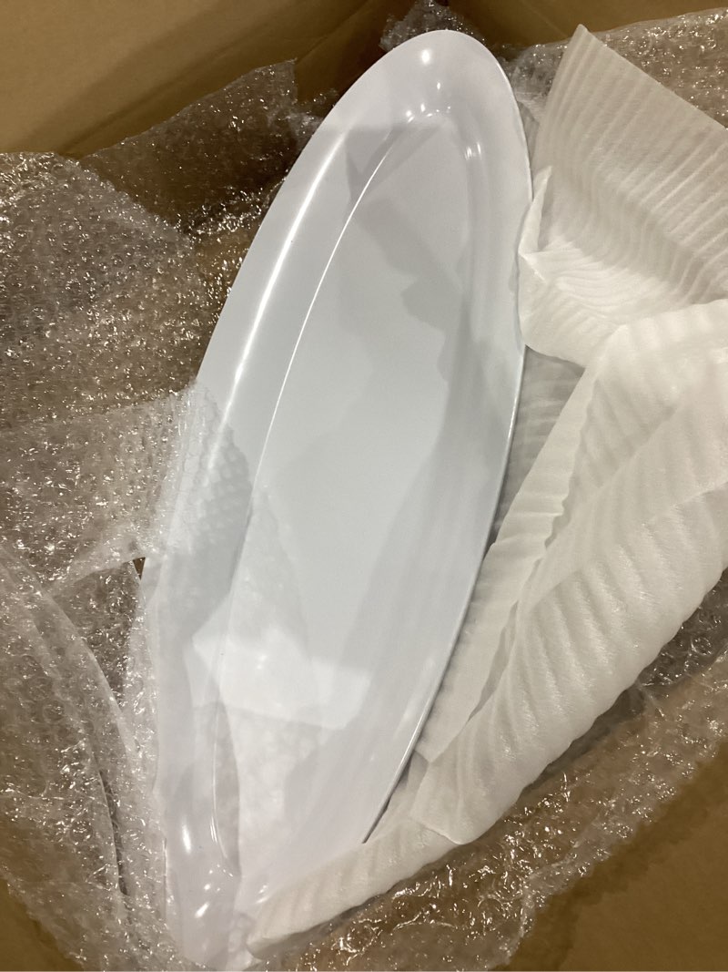 Condition photo showing Good Condition for G.E.T. OP-2280-W Black 22.5" x 8”, Oval Platter, Break Resistant Dishwasher Safe Melamine Plastic, Milano White